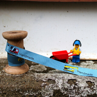 Webband "Handmade Baustelle blau", 1 Stück=10 cm