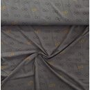 Jersey Springfinity, grau mit Unendlichzeichen in schwarz und senf, Reststück 120 cm