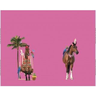 Jersey Panel Pferd auf pink, Sommer, Sonnenhut, Liegestuhl, Panel-Höhe 120 cm, Stenzo