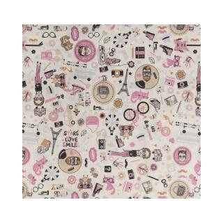 Abschnitt 50 x 70 cm, Baumwolle beschichtet, Hipster, Retro, Mädchen, rosa