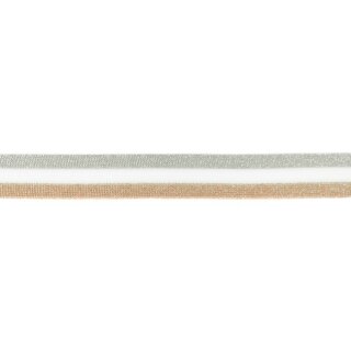 Galonband, leicht dehnbar, Breite 25 mm, silber Lurex weiß altrosa, 1 Stück = 10 cm