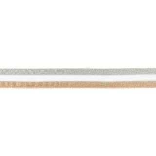 Galonband, leicht dehnbar, Breite 25 mm, silber Lurex weiß altrosa, 1 Stück = 10 cm