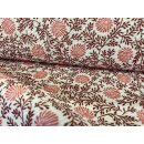 Polyester-Crepe elastisch, Ranken und Blüten in Altrosa und Rotbraun