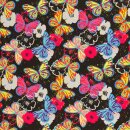 Softshell, Nano-Softshell "Fiete", Schmetterlinge auf schwarz, Reststück 100 cm