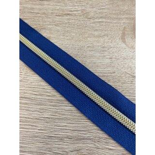 Metallisierter Reißverschluss Gold, 3 Meter inkl. 12 Zipper, Marineblau