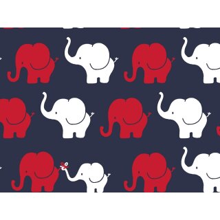 Jersey Elefantenparade, Elephant Parade, rote/weiße Elefanten auf dunkelblau