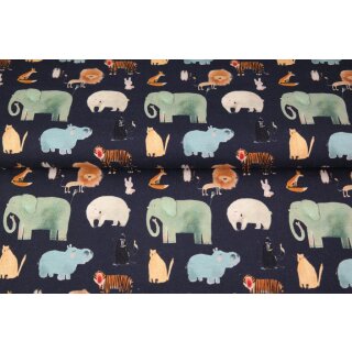 Jersey, Digitaldruck, Wildtiere auf dunkelblau, Reststück gut 70 cm