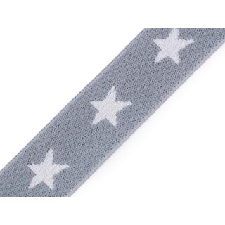 Gummiband Breite 20mm, graublau/Sterne, 1 Stück = 10 cm