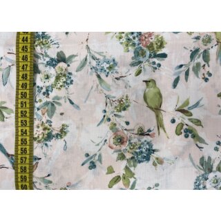 Baumwolle Mint Crush by Lisa Audit, Blumen, Blätter, Vögel in Aquarelloptik auf creme