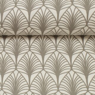 Abschnitt 50x80 cm, Baumwolle beschichtet, Leona, Blätter, grau/taupe auf weiß