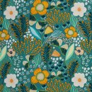 Baumwolle beschichtet, Leona, Blumen und Schmetterlinge auf petrol