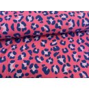Musselin Leomuster blau auf Fuchsia/Pink